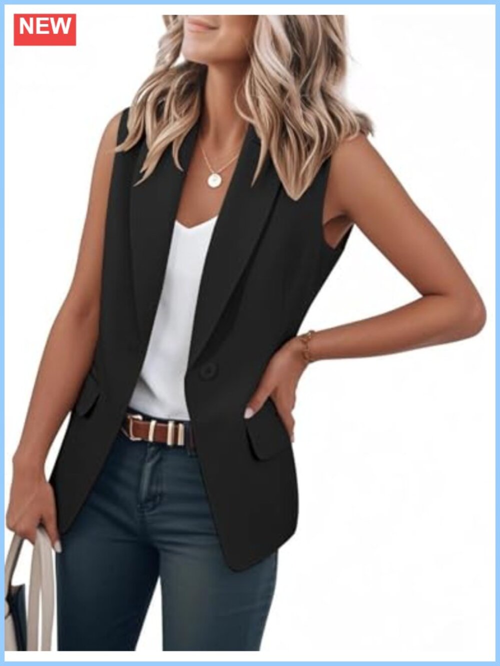 Womens Sleeveless Blazer Vest Suit Jacket Notch Lapel Office Work